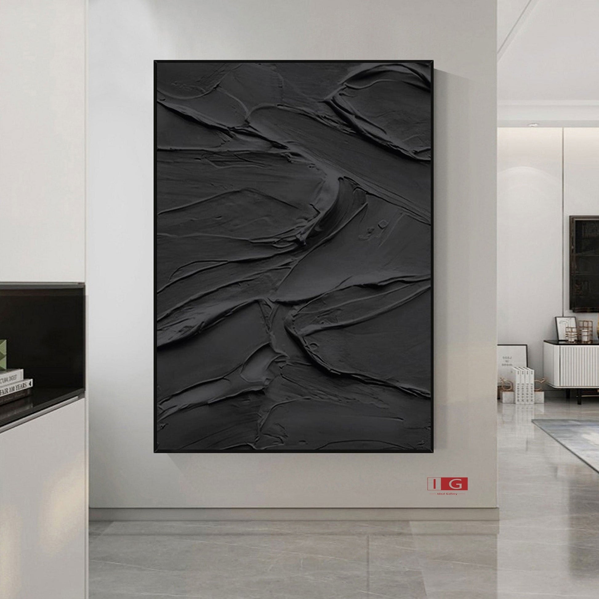 Black Textured Abstract Painting – 3D Wall Decor