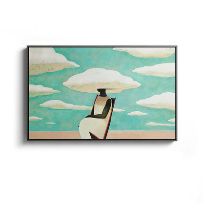 Large Abstract Black Woman Painting on Canvas, Original Beach and Clouds Canvas Wall Art, Modern Woman at Beach Painting for Living Room