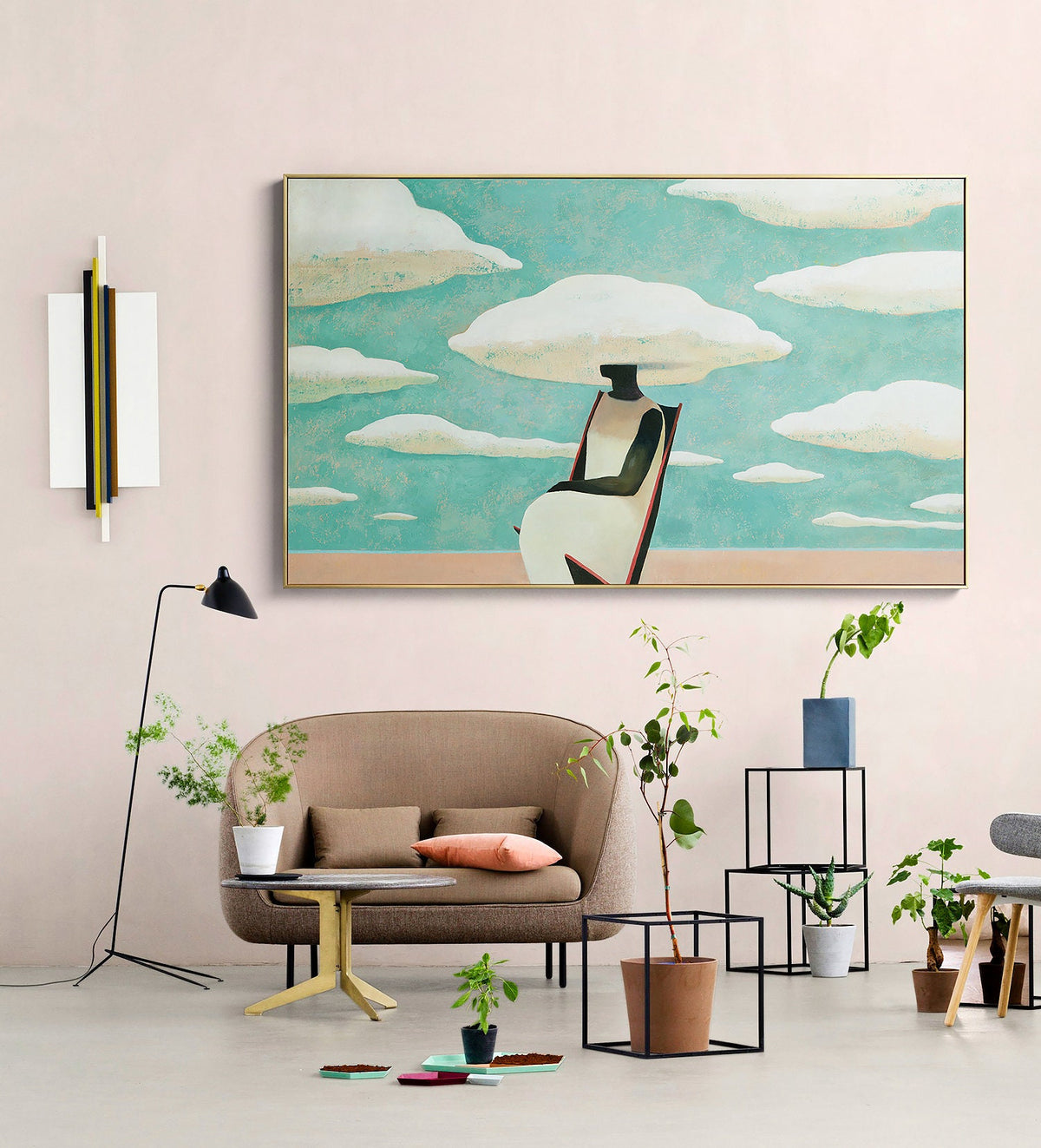 Large Abstract Black Woman Painting on Canvas, Original Beach and Clouds Canvas Wall Art, Modern Woman at Beach Painting for Living Room