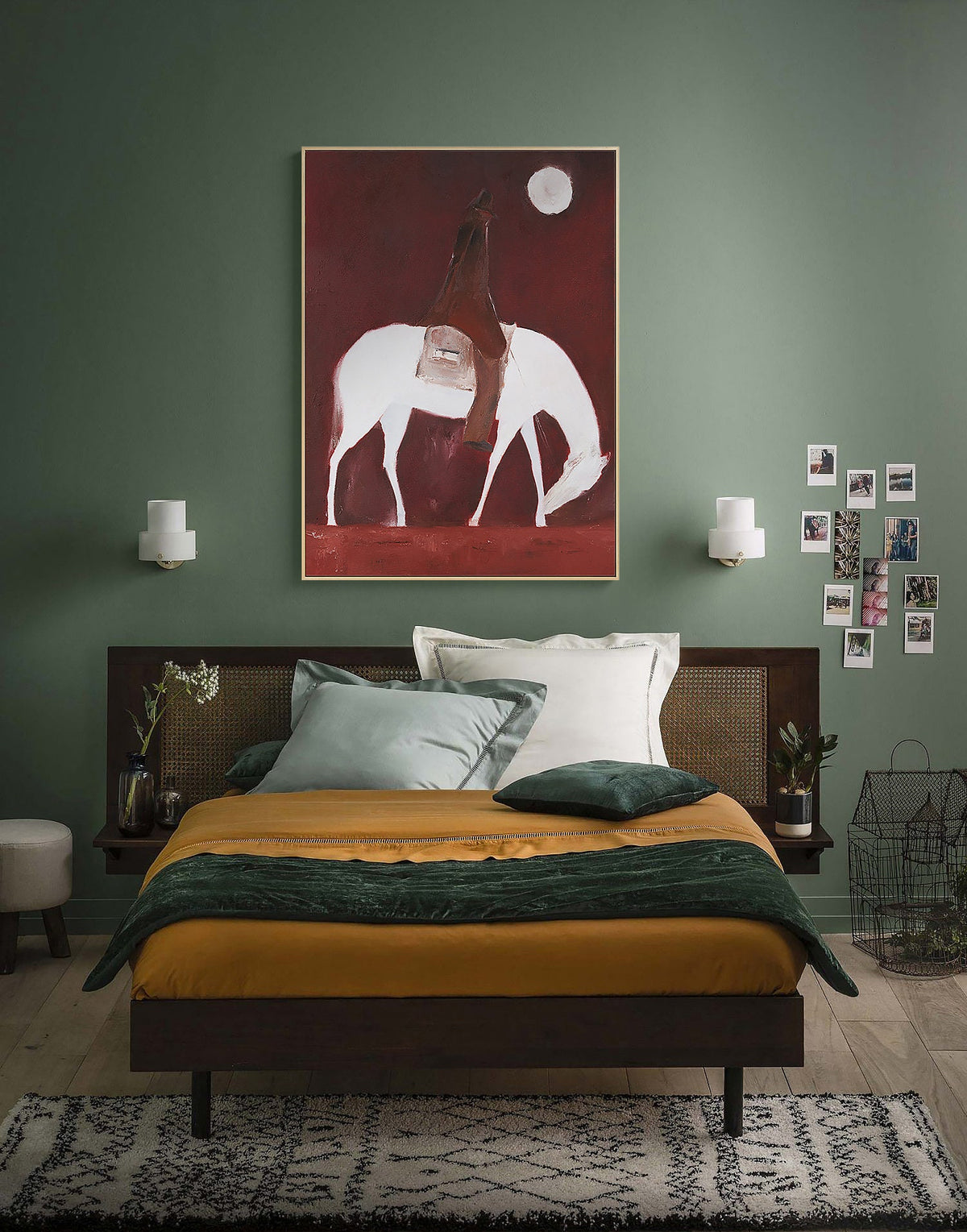 Abstract Horse Riding Oil Painting on Canvas, Original White Horse at Moonlit Night Canvas Wall Art,abstract Cowboy Painting for Living Room