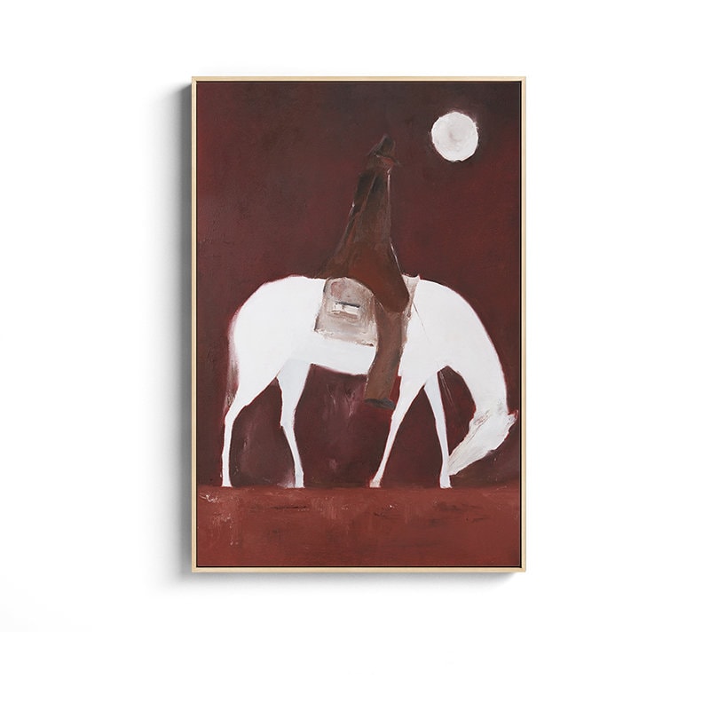 Abstract Horse Riding Oil Painting on Canvas, Original White Horse at Moonlit Night Canvas Wall Art,abstract Cowboy Painting for Living Room