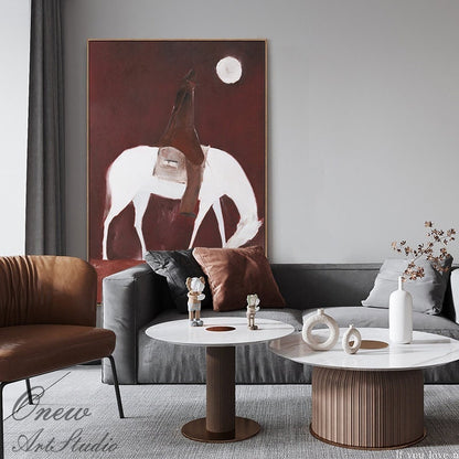 Abstract Horse Riding Oil Painting on Canvas, Original White Horse at Moonlit Night Canvas Wall Art,abstract Cowboy Painting for Living Room