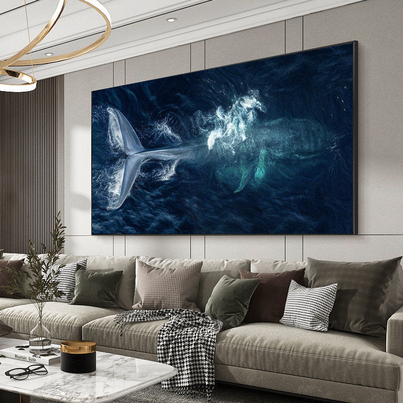 Original Whale Oil Painting on Canvas, Large Abstract Ocean Canvas Wall Art, Modern Animal Wall Art for Living Room, Bedroom Decor