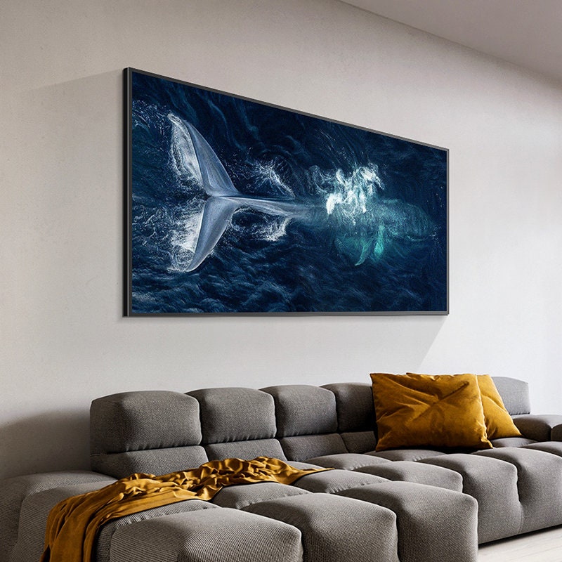 Original Whale Oil Painting on Canvas, Large Abstract Ocean Canvas Wall Art, Modern Animal Wall Art for Living Room, Bedroom Decor