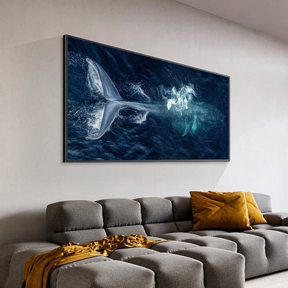 Original Whale Oil Painting on Canvas, Large Abstract Ocean Canvas Wall Art, Modern Animal Wall Art for Living Room, Bedroom Decor