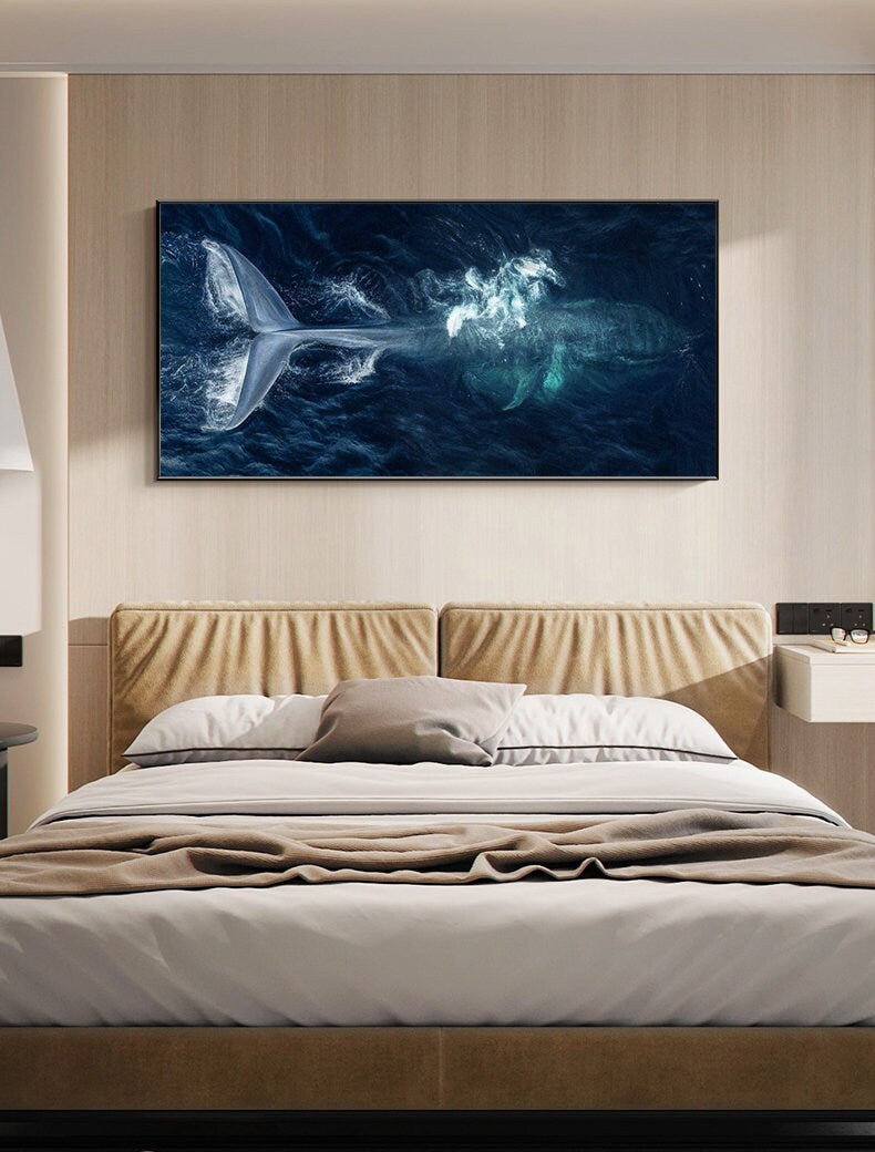 Original Whale Oil Painting on Canvas, Large Abstract Ocean Canvas Wall Art, Modern Animal Wall Art for Living Room, Bedroom Decor