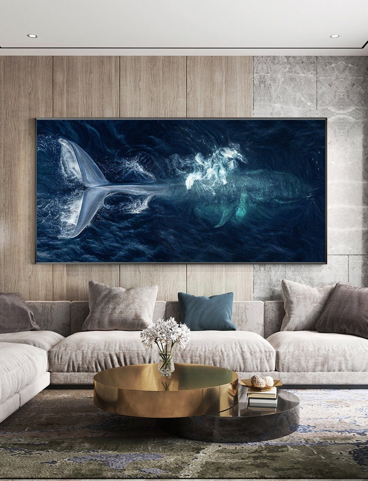 Original Whale Oil Painting on Canvas, Large Abstract Ocean Canvas Wall Art, Modern Animal Wall Art for Living Room, Bedroom Decor