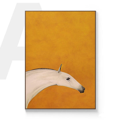Abstract Horse Oil Painting on Canvas, Original Orange and White Canvas Wall Art, Modern Minimalist Animal Painting for Living Room Bedroom