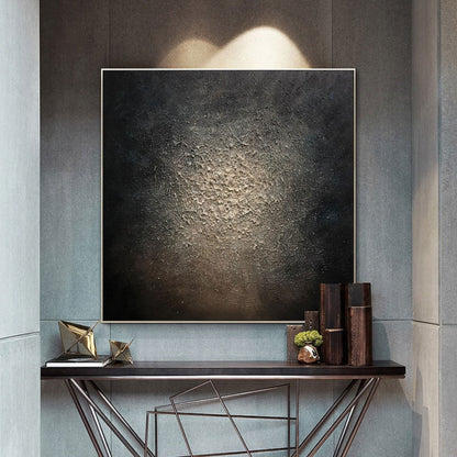Large Black Textured Abstract Painting – Gold Wall Art