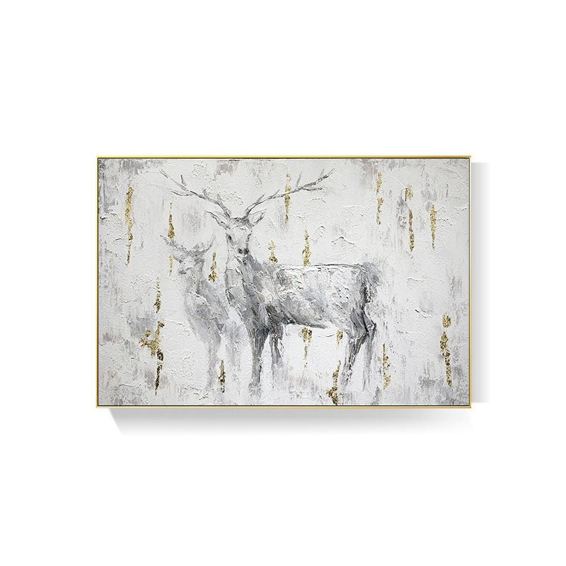 Large Abstract Deer Oil Painting on Canvas, Original Hand-painted Stag and Doe Canvas Art, Modern Textured Animal Wall Art for Living Room