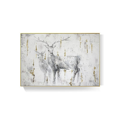 Large Abstract Deer Oil Painting on Canvas, Original Hand-painted Stag and Doe Canvas Art, Modern Textured Animal Wall Art for Living Room