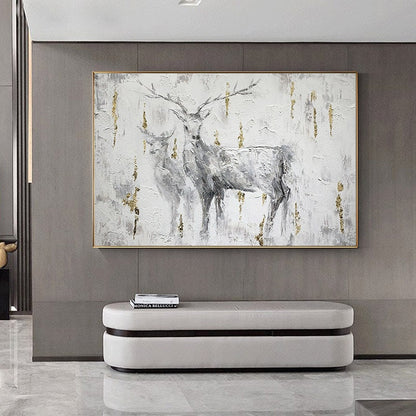 Large Abstract Deer Oil Painting on Canvas, Original Hand-painted Stag and Doe Canvas Art, Modern Textured Animal Wall Art for Living Room