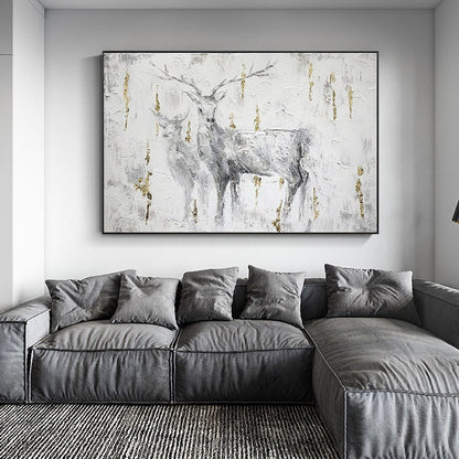 Large Abstract Deer Oil Painting on Canvas, Original Hand-painted Stag and Doe Canvas Art, Modern Textured Animal Wall Art for Living Room