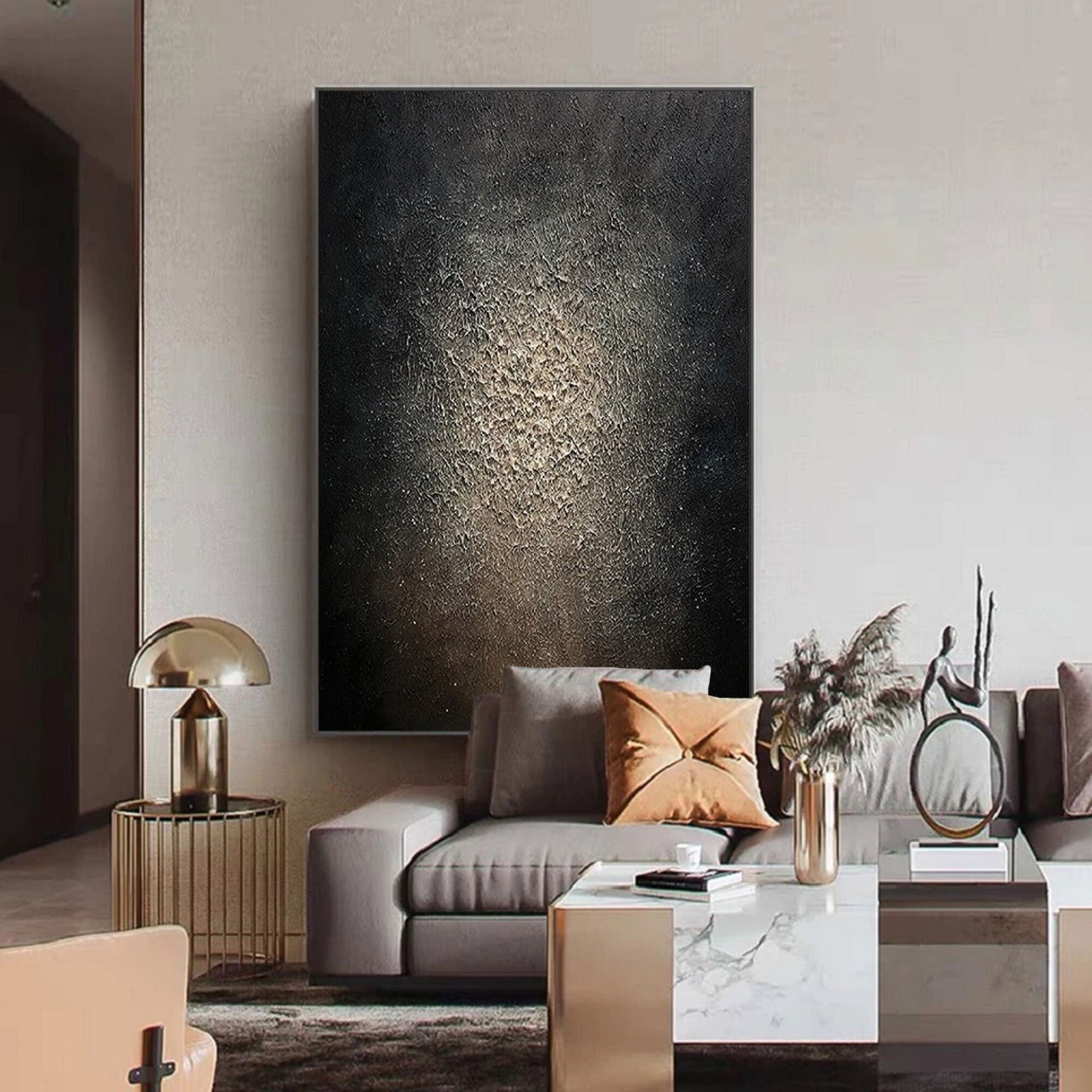 Black and gold abstract art Large Black Abstract Painting Black and gold Wall