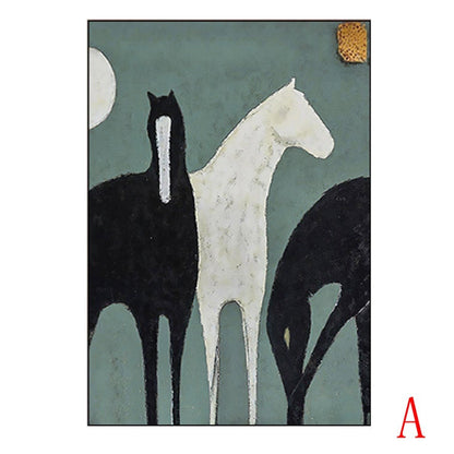 Abstract Black and White Horses Oil Painting on Canvas, Large Original Horse Canvas Wall Art, Modern Animal Painting for Living Room Bedroom
