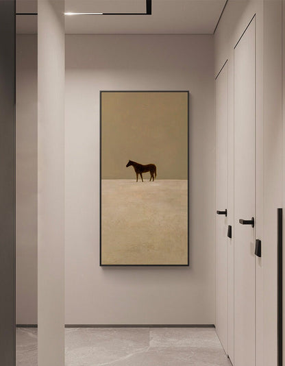 Large Abstract Canvas Wall Art, Original Horse Oil Painting on Canvas, Modern Minimalist Beige Wall Art for Living Room, Bedroom Decor