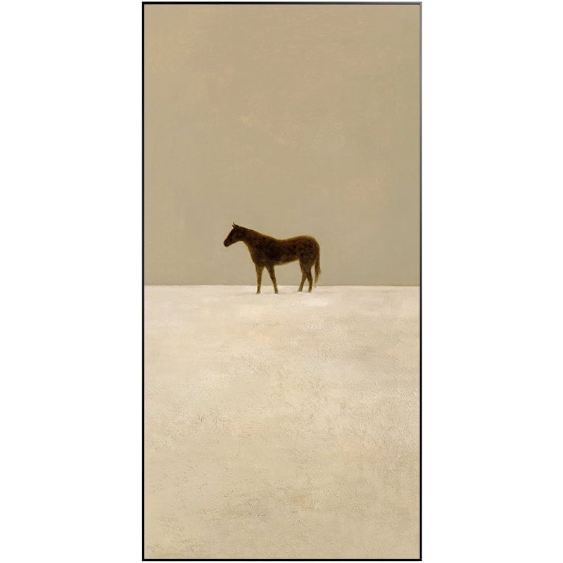 Large Abstract Canvas Wall Art, Original Horse Oil Painting on Canvas, Modern Minimalist Beige Wall Art for Living Room, Bedroom Decor