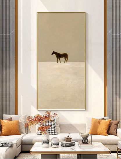 Large Abstract Canvas Wall Art, Original Horse Oil Painting on Canvas, Modern Minimalist Beige Wall Art for Living Room, Bedroom Decor