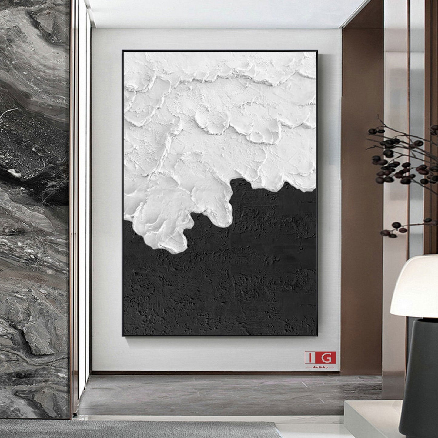 Textured Black and White Abstract Painting – Modern Minimalist Wall Art