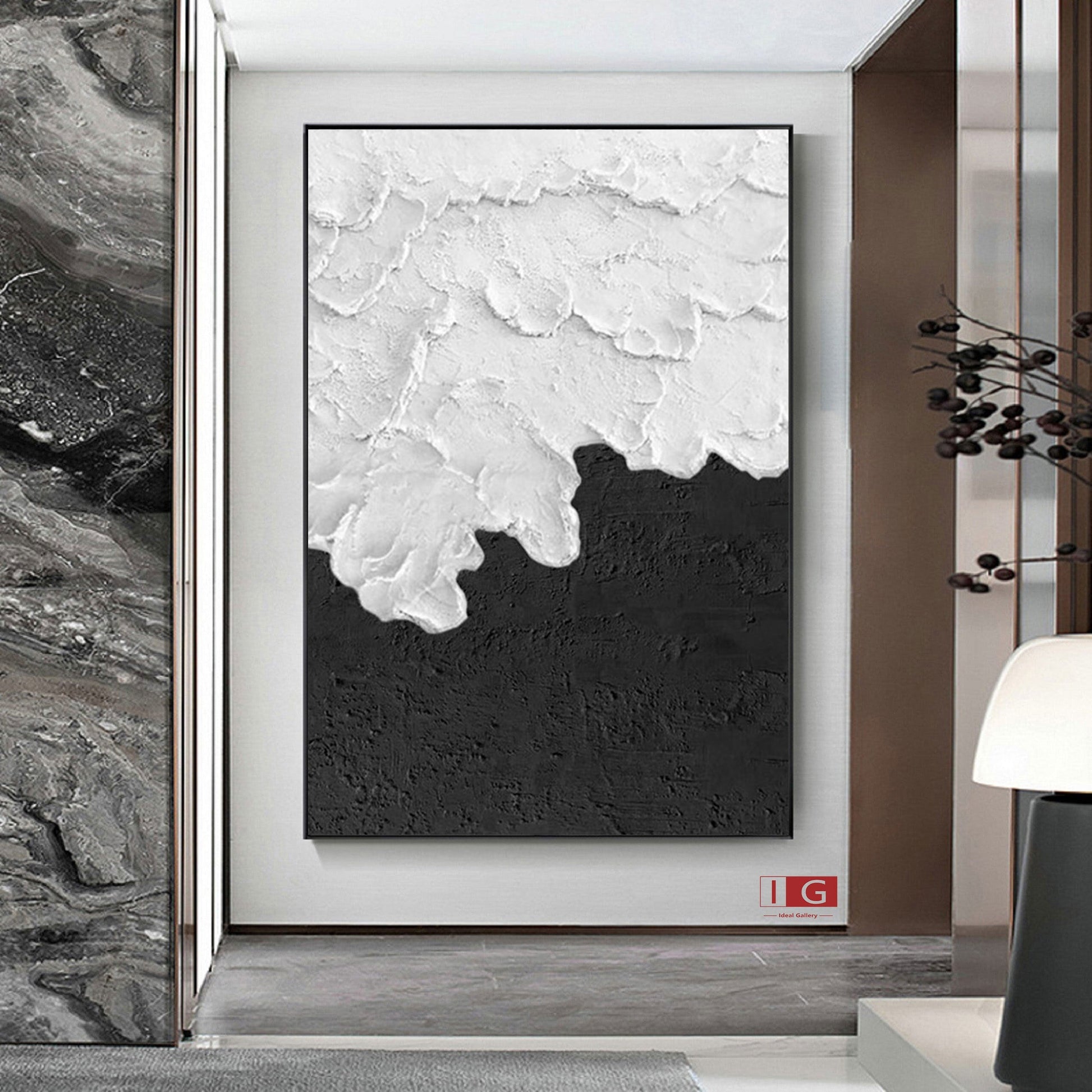 Textured Black and White Abstract Painting – Modern Minimalist Wall Art