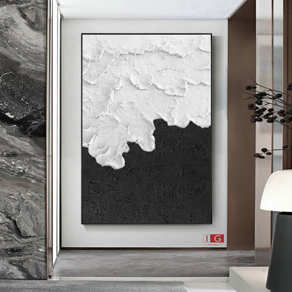 Textured Black and White Abstract Painting – Modern Minimalist Wall Art