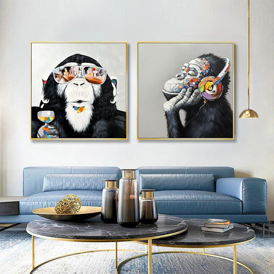 Abstract Monkey Oil Painting On Canvas, Large Original Monkey Canvas Wall Art, Banksy Gorilla Modern Wall Art for Living Room, Bedroom Décor