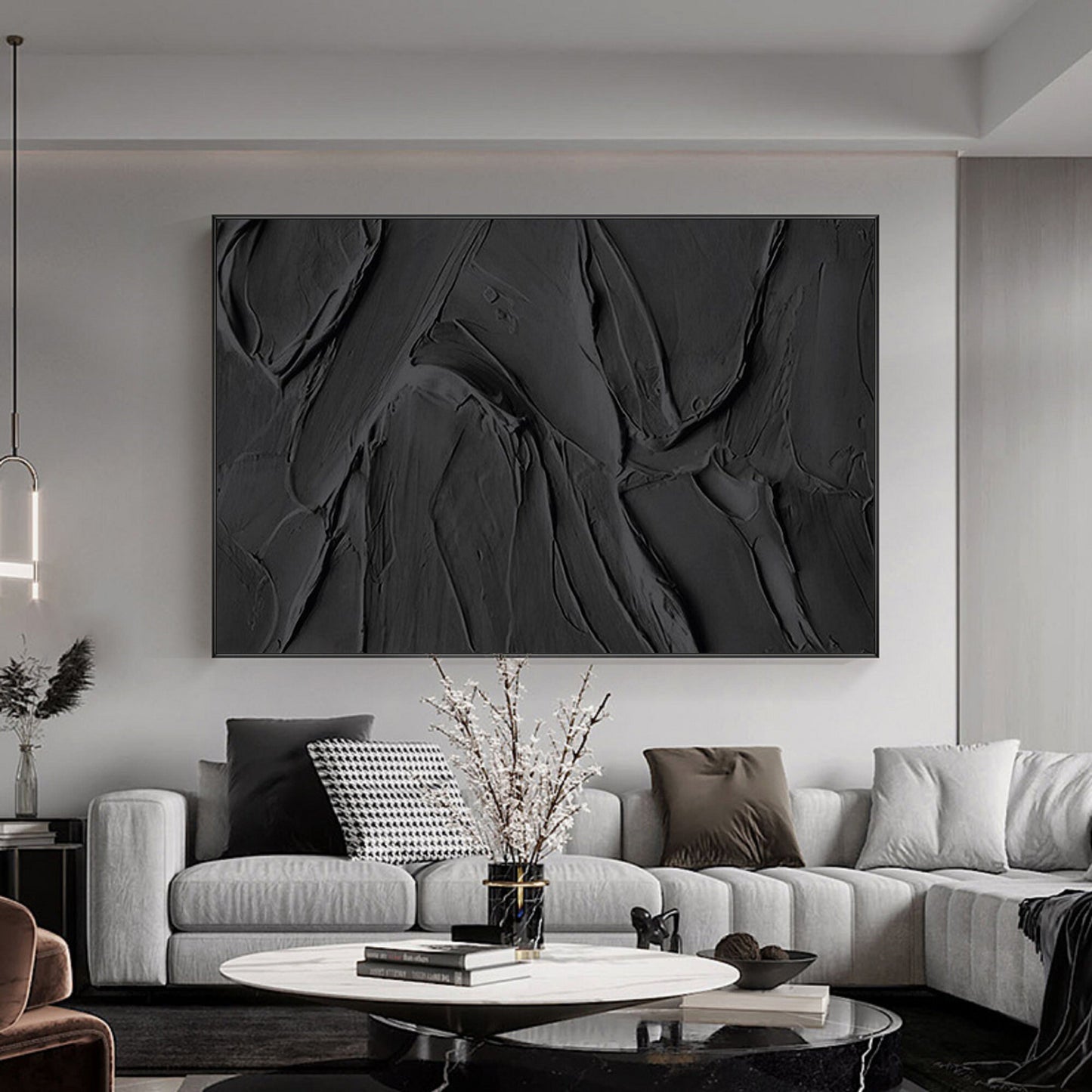 Black 3D Abstract Painting Black 3D Textured Painting Black 3D Minimalist