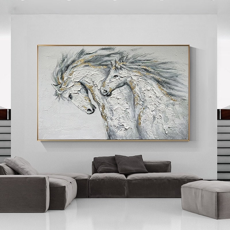 Large Abstract Horses Canvas Wall Art, Original Hand-painted Horses Oil Painting on Canvas, Modern Animal Wall Art for Living Room Bedroom