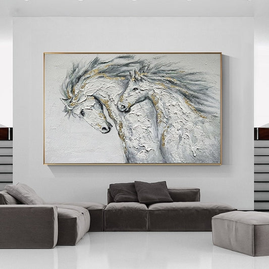 Large Abstract Horses Canvas Wall Art, Original Hand-painted Horses Oil Painting on Canvas, Modern Animal Wall Art for Living Room Bedroom
