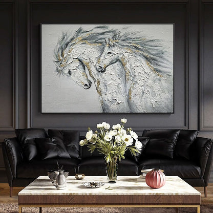 Large Abstract Horses Canvas Wall Art, Original Hand-painted Horses Oil Painting on Canvas, Modern Animal Wall Art for Living Room Bedroom