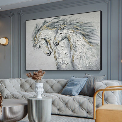 Large Abstract Horses Canvas Wall Art, Original Hand-painted Horses Oil Painting on Canvas, Modern Animal Wall Art for Living Room Bedroom