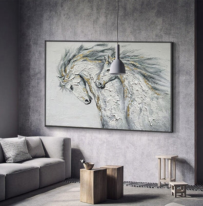 Large Abstract Horses Canvas Wall Art, Original Hand-painted Horses Oil Painting on Canvas, Modern Animal Wall Art for Living Room Bedroom