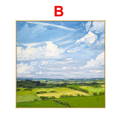 Large Abstract Landscape Oil Painting on Canvas, Original Clouds and Field Scenery Canvas Art, Modern Nature Art for Living Room, Home Décor