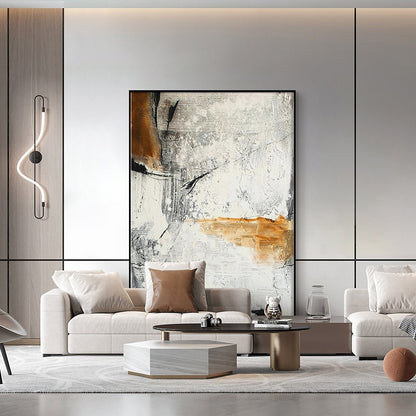Abstract Canvas Wall Art, Large Original Oil Painting on Canvas, Modern White and Grey Minimalist Artwork for Bedroom, Living Room Wall Art