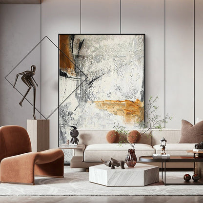 Abstract Canvas Wall Art, Large Original Oil Painting on Canvas, Modern White and Grey Minimalist Artwork for Bedroom, Living Room Wall Art