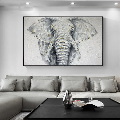 Large Abstract Elephant Oil Painting on Canvas, Original White Elephant Canvas Wall Art, Modern Animal Painting for Living Room, Home Décor