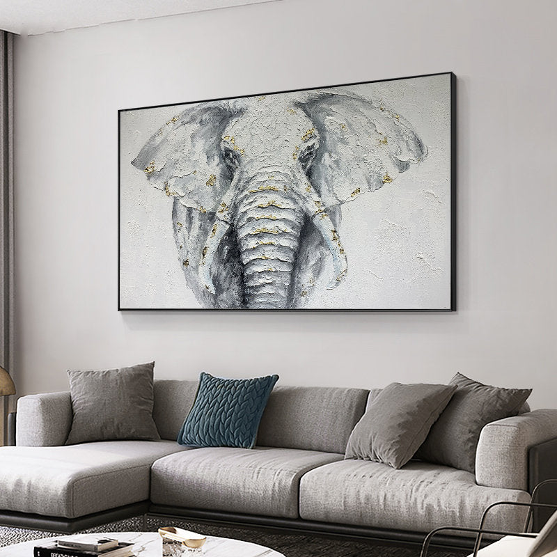 Large Abstract Elephant Oil Painting on Canvas, Original White Elephant Canvas Wall Art, Modern Animal Painting for Living Room, Home Décor