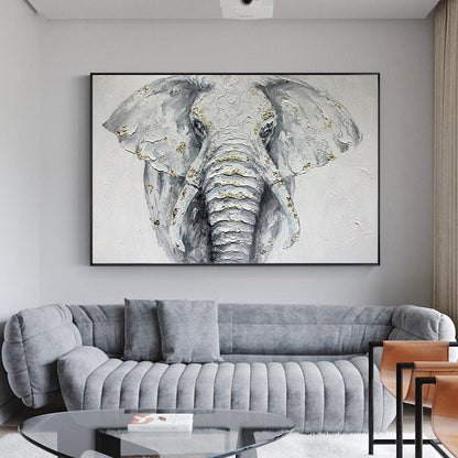 Large Abstract Elephant Oil Painting on Canvas, Original White Elephant Canvas Wall Art, Modern Animal Painting for Living Room, Home Décor
