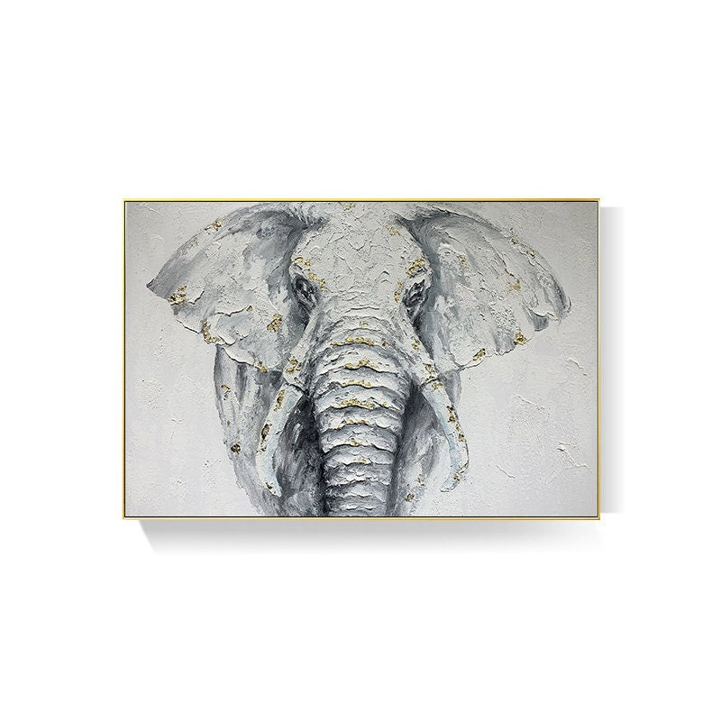 Large Abstract Elephant Oil Painting on Canvas, Original White Elephant Canvas Wall Art, Modern Animal Painting for Living Room, Home Décor