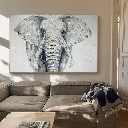 Large Abstract Elephant Oil Painting on Canvas, Original White Elephant Canvas Wall Art, Modern Animal Painting for Living Room, Home Décor