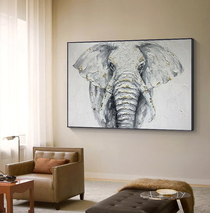 Large Abstract Elephant Oil Painting on Canvas, Original White Elephant Canvas Wall Art, Modern Animal Painting for Living Room, Home Décor