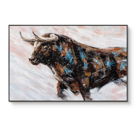 Abstract Bull Oil Painting on Canvas, Large Original Bull Canvas Wall Art, Modern Hand-painted Animal Painting for Living Room, Home Décor