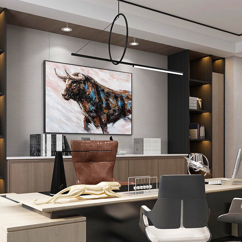 Abstract Bull Oil Painting on Canvas, Large Original Bull Canvas Wall Art, Modern Hand-painted Animal Painting for Living Room, Home Décor