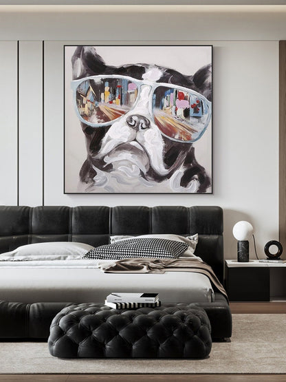 Abstract Dog Canvas Wall Art, Large Original Cartoon Oil Painting on Canvas, Impressionist Animal Wall Art for Kids Room Living Room Bedroom