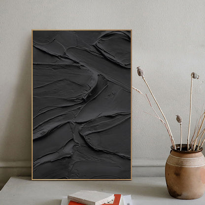 Black Textured Abstract Painting – 3D Wall Decor