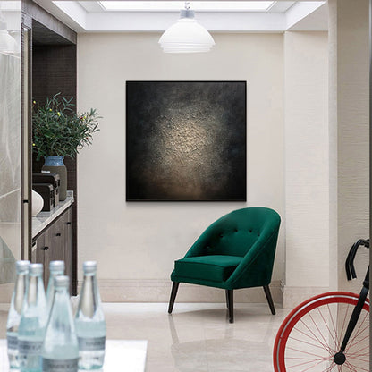 Large Black Textured Abstract Painting – Gold Wall Art