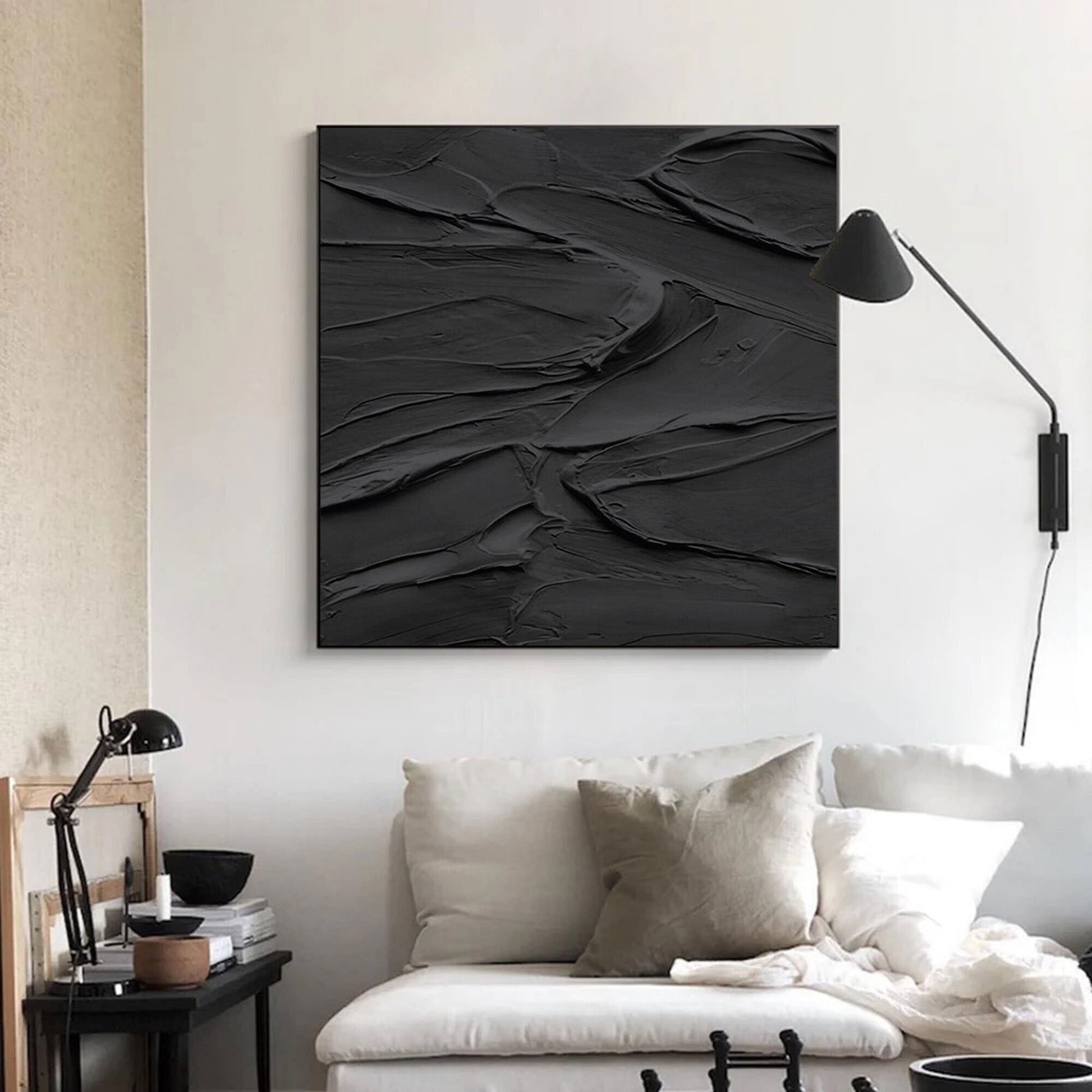 Black 3D Textured Wall Art – Minimalist Painting – Abstract Painting