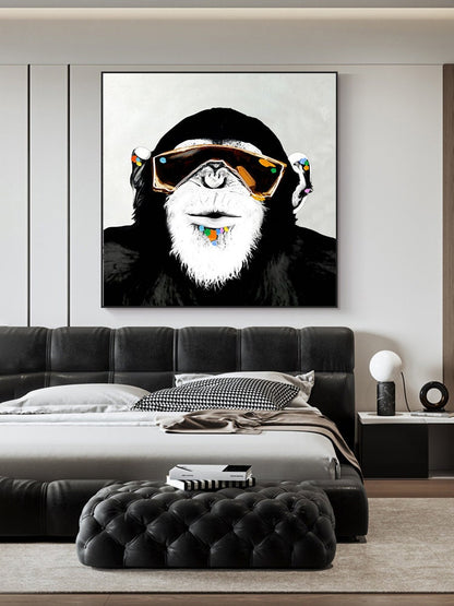 Abstract Monkey Oil Painting On Canvas, Large Original Monkey Canvas Wall Art, Modern Banksy Gorilla Wall Art for Living Room, Bedroom Decor