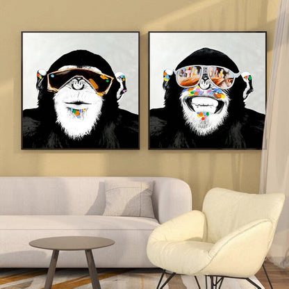 Abstract Monkey Oil Painting On Canvas, Large Original Monkey Canvas Wall Art, Modern Banksy Gorilla Wall Art for Living Room, Bedroom Decor