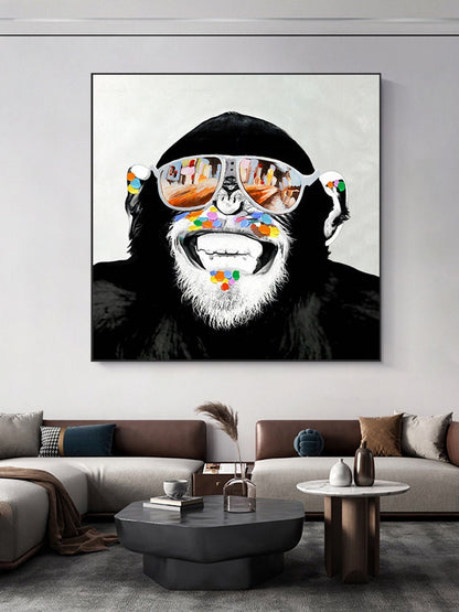 Abstract Monkey Oil Painting On Canvas, Large Original Monkey Canvas Wall Art, Modern Banksy Gorilla Wall Art for Living Room, Bedroom Decor